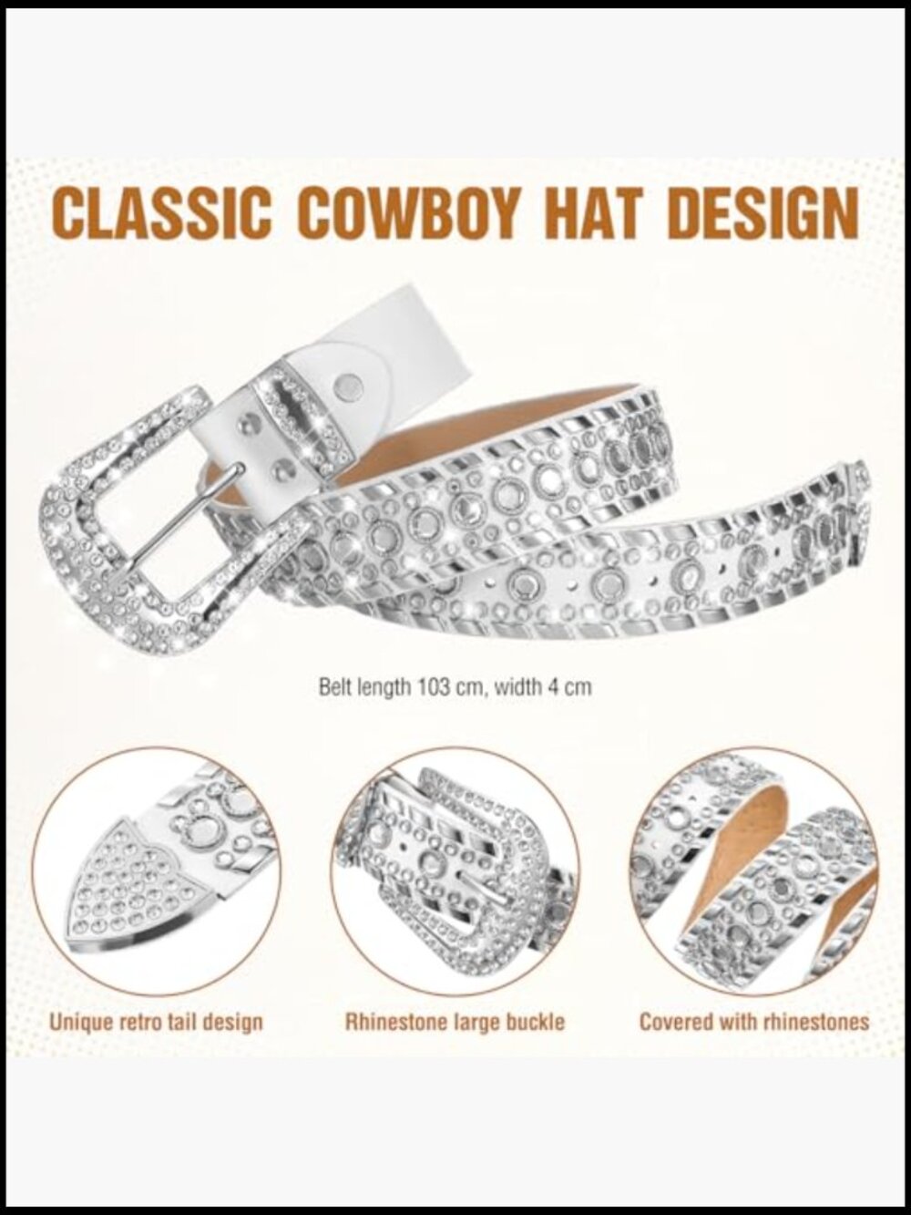 Rhinestone Cowboy Hat Belt Earrings Necklace Kit Western Outfit Accessories Set - Picture 4 of 7